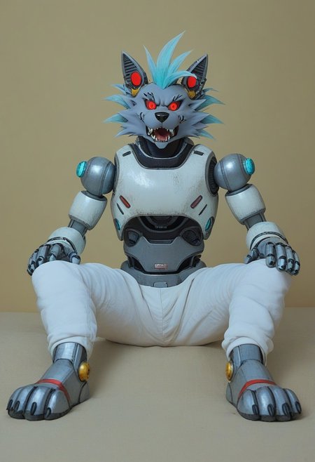 (((Barefoot furry character, full body, cinematic setting, furry male, plantigrade))), (((computer screens with green code, monitors with matrix code, displays with matrix design))), matrix.
(((Gilliam))), wolf boy, (((white pajama))), ((wired on his head, being hacked, being corrupted, being reprogrammed, brainwashed, hypnotised)), sitting, spread legs, m pose, footpose, nice metalic feet paws, ((nice robotic feet paws)),  three toes, claws, pawpad, (((restrained))), (((head tilted to the side, open mouth, dumb face, drooling)))
BREAK
(((gilliam wolf, evil eye, sharp, red fluff tail, cyan hair, robot, cybernetic wolf, metallic))), 
BREAK, intricate details, highly detailed, extreme detail, octane render, fine art, best quality, highres, (detailed face:1.5), ((full_body)), UHD, (((perfect hands))), low light