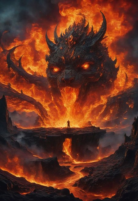 perfect angled arial (arial: top down, seen from above), downward looking photograph, vast expansive (vast: all ecompassing, immense. expansive: very wide, long seeing), photograph (([downstage] a pillars of fire are seen), ([centrestage] molton lava is seen below streaming in a circular labrynth), (a draconian fire goddess is also seen weaponsmithing swords and battleaxes), (coyotes and firebird-phoenixes roam the landscape) ([upstage] a volcano is seen))
realisticvision-negative-embedding, epiCRealism