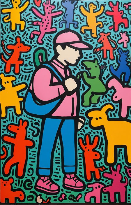masterpiece,best quality,<lora:tbh164-sdxl:0.9>,illustration,style of Keith Haring, animals