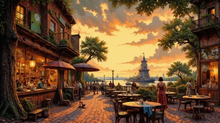 cafe beautiful  landscape, golden hour, woman, very intricate, very detailed, sharp, bright, colorful, <lora:Hand v2:0.5> <lora:Anti-Blur:1><lora:Insane Detail Slider:0.25>  <lora:flux.1_lora_flyway_Epic-detail_v2:0.3> <lora:fluxenhancer:0.25> <lora:fluxenhancer:0.25> <lora:Adventure_Comic_Book:0.8>