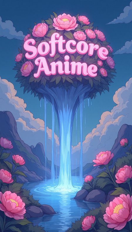 A high-quality, whimsical digital artwork in the style of pinksoftcoreanime, (with text 'Softcore Anime':1.1),
"A dreamlike garden floating in the sky, filled with luminous flowers and cascading waterfalls of light. The petals of the flowers softly glow, spelling out 'Softcore Anime' in a mesmerizing, otherworldly pattern."