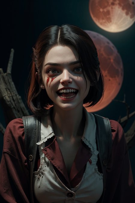 scary vampire nurse. blood moon. volumetric light. pointy teeth. bloody face. overalldetail-detail_++_-_overall_detail , <lora:hipoly_3dcg_v7-epoch:0.7>