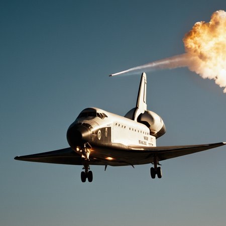 cinematic film still of  <lora:James Bond 007 style:0.9> detailed sharp image of
a space shuttle is flying through the air,military,no humans,scenery,smoke,science fiction,aircraft,military vehicle,vehicle focus,lights , dramatic light, dramatic shadow light, contrast, cinematic color, cinematic look, filmic, realistic, realism, perfection, perfect, Kodak, Kodak film, movie still, spy film, action themed, espionage, James Bond style, James Bond film style, 007 style, 007 film style, shallow depth of field, vignette, highly detailed, high budget, bokeh, cinemascope, moody, epic, gorgeous, film grain, grainy