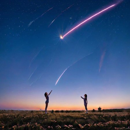 F-B-C, foreground: one human, background: shooting star, effect: human catches a shooting star