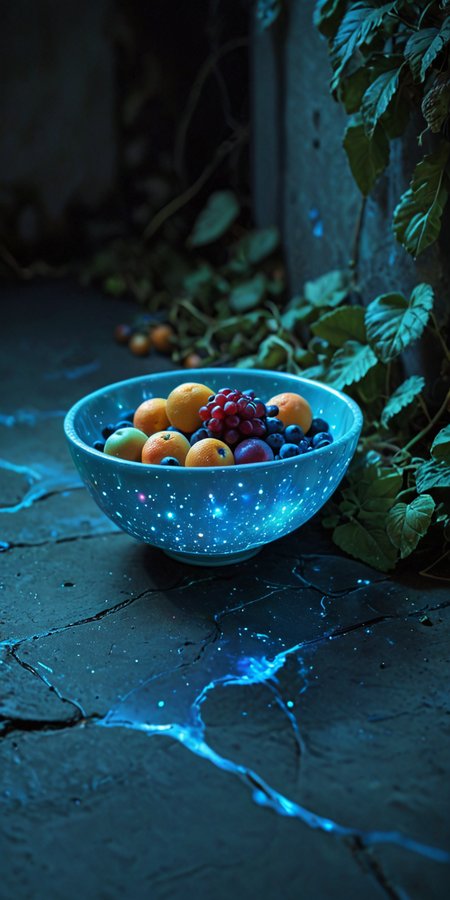 (8k analog photo,faerie:1.2),
a bowl of fruit on a stone floor, vibrant, night,
<lora:Bio-Luminescence:1> bioluminescent
