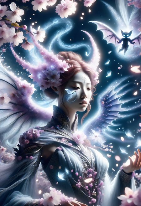 DonMS4kur4XL,sakura blossoms, female manananggal, female mythical creature, separated upper torso, bat like wings on detached torso, long proboscis like tongue, sharp claws, long disheveled hair, distinctive eerie sound, malevolent vampiric entity, ageless, sinewy, russian, violet eyes,  narrow nose, round chin with cleft,  sunken cheeks,   striking birthmarks,   nasal septum, red wavy haircut hair, grief, conjuring a blinding flash of light, dazzling opponents momentarily,      alchemist, ferrokinesis , concentrated stance, eyes closed, mentally focusing on the spell, glowing runes   <lora:released\DonM3t3rn1tyXL-v1.1-000008:0.8><lora:myLora\DonMS4kur4XL-000006:0.8><lora:released\DonMM4g1cXL_v1.2:0.6>