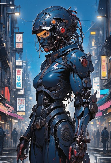 amazing cyberpunk anime artwork, thin lines, sharp,  cyborg girl as ninja assassin wearing black and red robotic body suit lurking in the shadows of cyberpunk city under neon lights<lora:BLUE_mk4_angel_FLUX_03:1.3> <lora:CPA:1>  <lora:FLUXEvolyzedV1:1>