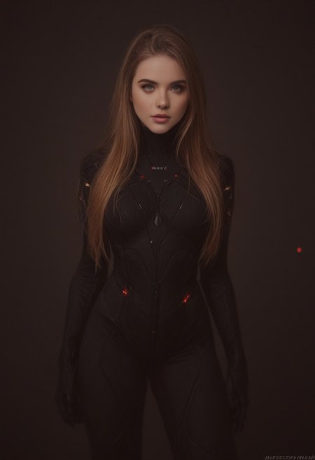 cg, a ginger woman wearing an impressive futuristic suit standing in an impressive, blond hair, ((alienship with turquoise and red lights)), Cinematic, high resolution, sharp focus, mystical, alien, science fiction, futuristic, dynamic style, CGI style, Cross processing color correction, perfect face, perfect eyes, realistic