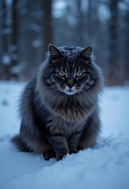 cinematic photo (extreme wide-angle fisheye camera:1.9), (black cat:1.1), (neon line art:0.9), realistic, 35mm photograph, film, bokeh, professional, 4k, highly detailed, ((big snow from sky))
Strong cat MaineCoon, look at the viewer, (((cat Maine_Coon))), (((long shiny winter coat))), ((dark grey and grey colors)), winter night, snow, forest, Maine, some snow on him
