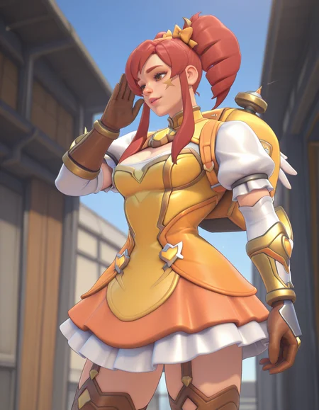 score_9, score_8_up, score_7_up, Masterpiece, high-res, 2k, best quality, 2.5d, 1girl,  brig doki, brigitte (overwatch) <lora:Brig_Doki_Illus-000040:1>, Whispering to the Sky: Look upwards as if whispering to the sky conveying a sense of spirituality and connection to nature.