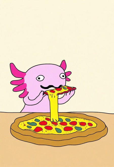 masterpiece,  very aesthetic, sbhj, bad quality, worst quality, worst detail, solo, axolotl, eating pizza