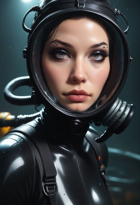 score_9, score_8_up, score_7_up, score_6_up, score_5_up, score_4_up, BREAK, 
1girl, goth, makeup, scuba mask, shiny wetsuit, pureerosface_v1, close up face, face portrait, shiny eyes, looking at viewer