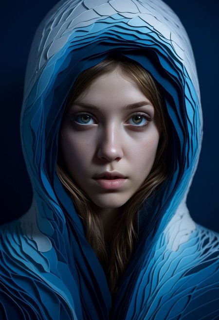 mysterious face, an exotic girl in artsy clothing, fading backlit background, (deep sea fading white to deep blue layered papercut background), alluring goddess, by Minjae Lee, Carne Griffiths, Emily Kell, Steve McCurry, Geoffroy Thoorens, Aaron Horkey, Jordan Grimmer, Greg Rutkowski, amazing depth, double exposure, surreal, geometric patterns, intricately detailed, bokeh,  perfect balanced, deep fine borders, artistic photorealism , smooth,  great masterwork by Suiras  <lora:add-detail-xl:2>  <lora:Double_Exposure:0.5>