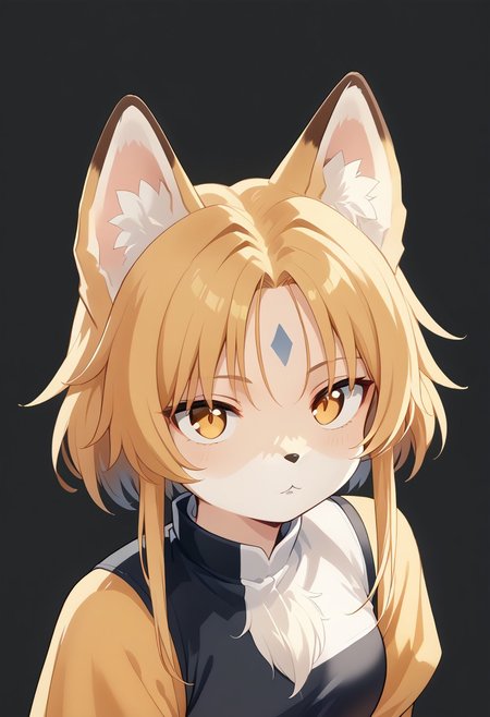 score_9, score_8_up, score_7_up, source_anime, beautiful detailed face, BREAK, 1girl, fox girl, with fox ears, with animal nose, with cheek fluff, body fur, face fur, two toned body fur, two toned face fur, fox, golden eyes, white forehead mark, 
Wuthering Waves nobody,
black background,
WUTHERING WAVES BACKGROUND,