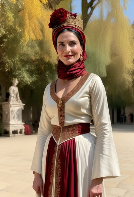 breasts shot,( life-like skin texture:1.5), realistic skin, (18th century:1.5), Europe, (victorian times), beautiful and mature, Tall, Strong, perfect face, Experienced middle-aged Empress, tradition ethnic Black royal clothes, covered hair, expensive fabric, photorealistic, realistic, extreme realism, (masterpiece, photorealistic), dappled sunlight, studio lighting, imperfections skin, probes, (photorealistic:1.6), <lora:add_detail:0.8>, medieval queen, royal banquets, female guards, include masques (a form of courtly entertainment with dancing, acting, and elaborate costumes), feasts, and balls. Gowns and Kirtles: Women wore long, flowing gowns made of luxurious silk, dressed sexy and attractive, (Empire waists:1.5), (white hair:1.5),( red lips:1.5),( subtle evil smile:1.5), white teeth
2girls,
(50 years old:1.5), 
1boy,
slave boy,
milfs,
moms,
(busty:1.3), 
(Horny:1.3), 
orgasm face, 
grannies, 
married, 
cheating, 
Mistress, 
French Queen medieval,
Empress, 
(determined look:1.5), 
(brave:1.5),
dominant presence, 
orgasm face, 
shocked, 
traditional 1650 royal outfit,
Powerful women, 
long legs, 
exposed legs, 
sexy legs, 
bustle dress, 1woman, loose pants, harem_pants, see-through, silk, tight-fitting shirt, impossible shirt, large breasts, long hair, loose_scarf, head_scarf, jewelry, , giga_busty