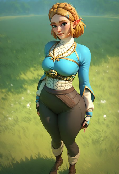 score_9, score_8_up, score_7_up, score_6_up, score_5_up, score_4_up, zelda \(the legend of zelda: breath of the wild\), standing in grass field looking at viewer, fully clothed  <lora:PopogoriLycoXL:0.9>