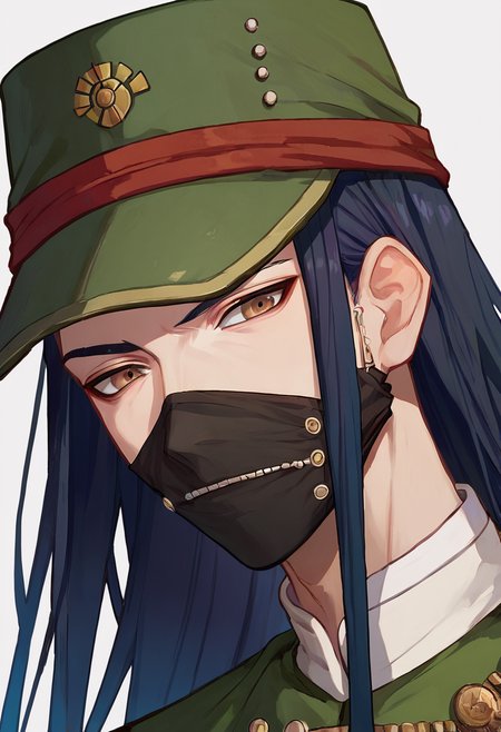 score_9_up score_8_up score_7_up, portrait, simple background
BREAK
score_9_up score_8_up score_7_up, shinguji korekiyo, 1boy, long hair, mask, black hair, brown eyes, mouth mask,
peaked cap, hat, green headwear
 <lora:danganranpa_v3_pony_d16:1>
