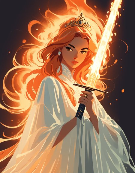 (score_9, score_8_up, score_7_up, score_6_up), realistic skin texture, realistic style photo, masterpiece, best quality,high quality, 

1girl, weapon, sword, solo, red hair, holding, holding weapon, holding sword, dress, braid, from side, profile, simple background, upper body, white dress, long hair, , closed mouth, ring, see-through, , gloves, , , jewelry, black background, nail polish, fingernails, crown, wide sleeves, brown eyes, lace, (glowing sword:1.5), burning sword, glowing, zPDXL3, detailxl,  Score_PnyReal, (lineless:1.5)