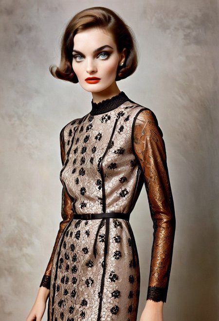 A breathtaking fashion full-body photograph by Irving Penn, Richard Avedon, capturing a 1960s Vogue woman's magazine Mod fashion shoot featuring a stunning high-end European model with short hair and (((detailed skin))), wearing sexy revealing lace liengere, smoky makeup. The scene is set against a vibrant, (((Kodak Porta 600-inspired backdrop))), (((with details that mirror the work of Pop Art artist Roy Lichtenstein))). A luxurious hand-painted realistic 1960s color block couture,by Louis Féraud, Ungaro, Pierre Cardin, Courrèges, Emilio Pucci, Oscar de la Renta, Balenciaga, Peggie Moffitt, Federico Forque, Yves Saint-Laurent, Givenchy