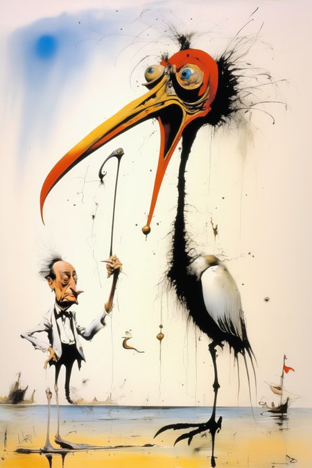 <lora:Ralph Steadman Style:1>Ralph Steadman Style - freak pelican Ralph Steadman Salvador Dali