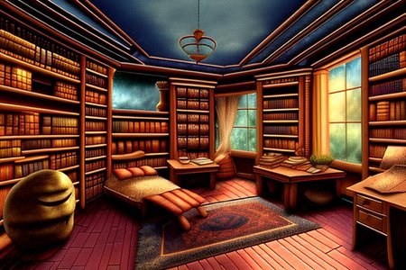a fantasy bedroom that is also the owner's personal library with books everywhere
FanStu