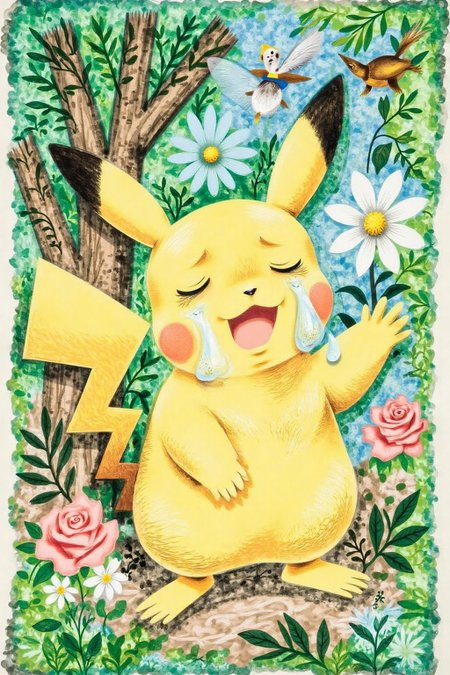 illustration.
Pikachu crying, large tear drops on his face, under a green tree <lora:gwonder1_cap_d6a3e15:1.0><lora:826631907404989729:0>