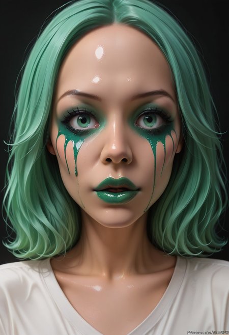 score_9, score_8_up, score_7_up, rating_safe, concept art, realistic, Fixhand.
1girl, solo, cute face, sexy face, Sexy body, 
TearsMakeUp, Green Tears