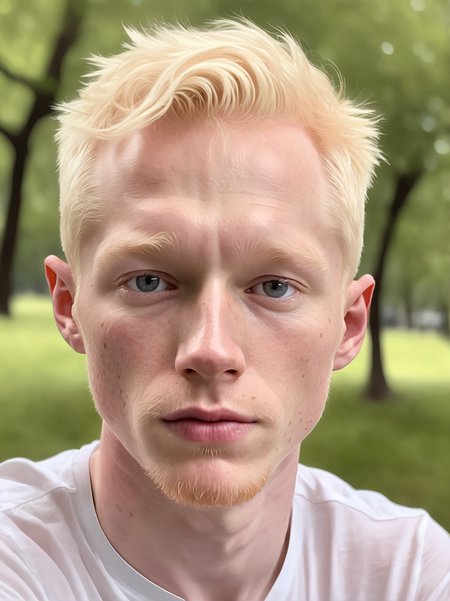 professional photograph, high resolution, 30yo drewsynthxl, portrait, solo, realistic, expressionless, albino,
face focus, ,
in the park, overcast