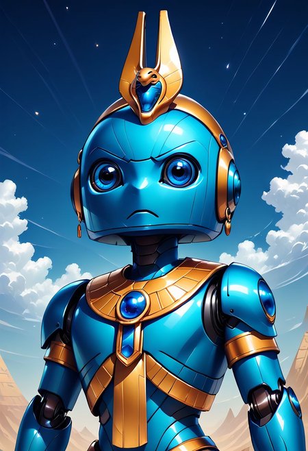 score_9, score_8_up, score_7_up,
zzEgyptian, usekh collar, gold trim, jewelry, gold, eye of horus, pharaoh's headdress, armlet,
 CivBot, blue eyes, sky, cloud, no humans, glowing, stars, science fiction, fist, clenched fist, radio antenna, upper body, blue robot,