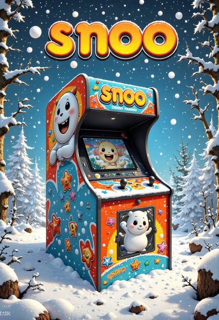 a retro manual cover for a arcade game titled *snoo*