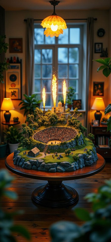 (indoor,very wide isometric view,tilt-shift lens:1.6), (windowless,fna_style,miniature,miniature,diorama,miniature,diorama,PVC,plastic:2),dawn grass,forest,fireworks,concert with crowded  at (floating island,levitating  island:1.5) on (table:2) at (attic:2.5)   <lora:Diorama_Flux:1>
<lora:Fantasy_Novel_Art_Style:1>
