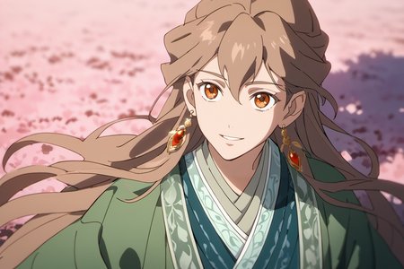 score_9, score_8_up, score_7_up, masterpiece, best quality, 1boy, solo, young boy, jewelry, earrings, green hanfu, cherry blossom, sakura blossom, flower, smile, perted lips, upper body, look up, <lora:Anime_Screencap:0.8> anime screencap, shentafei, green hanfu, long hair, <lora:ShenTafeiPony_V2:1>, light brown hair, ginger eyes