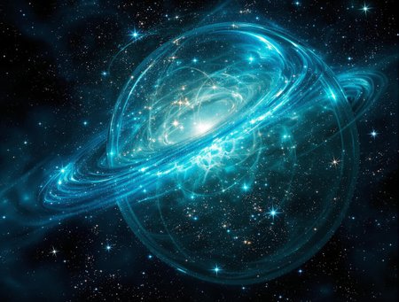 highly detailed image of a lighting galaxy in deep space,ethereal,delicate, grim,intricate design and 
details, encapsulated inside of a big round scrying orb, extremely high quality image, HDR, fantasy, photo  Centered in Perfect Composition, Complex Details Showing Unique and epic Elements, Very Detailed Digital Painting, Dramatic Lighting, Very Realistic, dark space, turquoise hue