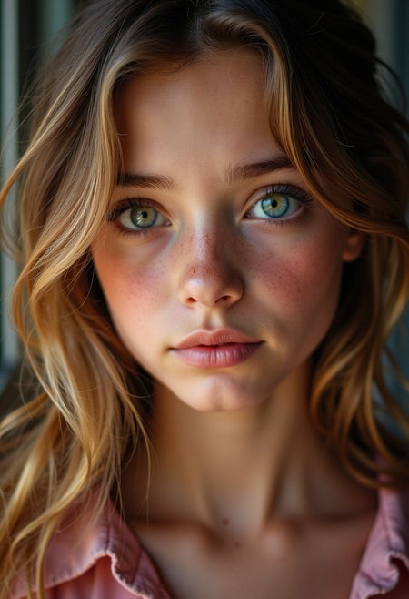 A stunning teenage girl with large captivating eyes