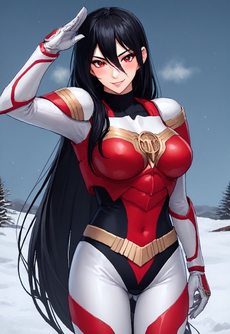 score_9, score_8_up, score_7_up, source_anime, zPDXL, zPDXLpg, <lora:offset_0.2:0.1>, <lora:spo_sdxl_10ep_4k-data_lora_webui:1>,
1girl, solo, mature female,
sazermithras, white bodysuit, black leotard, belt, armor, white gloves, gauntlets, boots, <lora:Sazer_Mithras:1>,
black hair , very long hair, hair between eyes, red eyes, tsurime, cover nipples,umbilical hernia navel
Seductive smile, blush, looking at viewer, facing viewer, cowboy shot, standing, ass visible through thighs,Catmb, stance, fighting stance
Outdoor, winter, wasteland 

