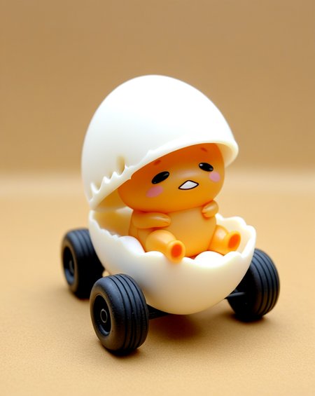 chibi gudetama, small, cute, chibi, driving a go kart made out of an egg shell, bold lines, intricate details, 
<lora:gudetama-sdxl-v1:1>,