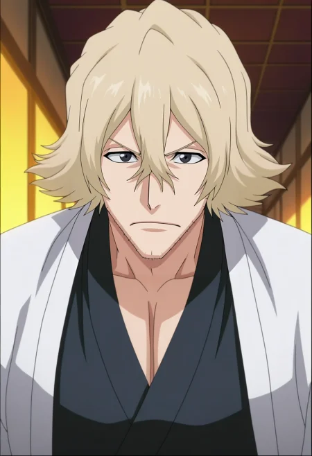 masterpiece, best quality, , anime screencap, anime coloring, official style, , 1boy, solo, male focus, <lora:kisuke_urahara_ilxl:0.9>, kisuke_urahara, blonde hair, black eyes, short hair, hair between eyes, facial hair, stubble, , lush valley, towering mountains, glowing rivers, wild creatures, flying pose, exhilarated expression, vivid daylight,