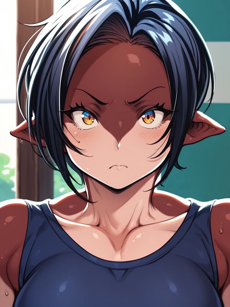 <lora:happy_tentacle-rukka-v0.4-000020:1>, ht_rukka, orca girl, dorsal fin, two-tone skin, gym clothes, outdoors , 1girl, solo, portrait , , (annoyed :1.1), , looking at viewer , , , score_9, score_8_up, score_7_up, score_6_up, score_5_up, score_4_up