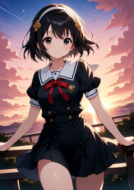 <lora:4863790872_ilxl:0.8>, 1girl,, 4863790872_ilxl, hp_shinozuki, short hair, black hair, hair ornament, hairband, black eyes,, BREAK
masterpiece, best quality, amazing quality, very aesthetic, absurdres, newest, 
 <lora:Eyes_High_Definition:0.6>, eyesHD, high gradient eyes, detailed eyes, high definition eyes, 
<lora:LECO_Particles:1>, 
BREAK, <lora:brightness_slider:-0.5>,, general, dutch angle, oblique view,  dynamic pose,