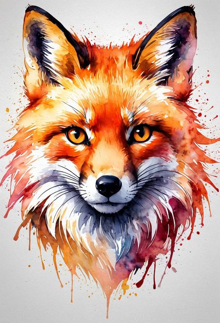 high quality, logo style, Watercolor, powerful colorful fox face logo facing forward, monochrome background, awesome full color,  <lora:EpicF4nta5yXL:0.8>