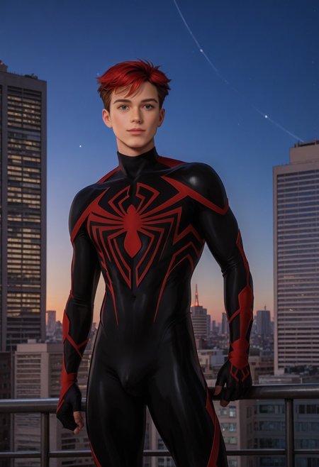 safe_pos, score_9, score_8_up, score_7_up, score_6_up, score_5_up, zPDXL3, zPDXLrl, source_anime, masterpiece, newest, highly detailed, absurdres, rating_explicit, zPDXLxxx, solo, 1boy, male focus, spiderman, black costume, revealing clothing, outdoors, brooklyn, new york city, slim, skinny, perfect face, cowboy shot, standing, intricate detail, petite, twink, (realistic), photorealistic, realistic skin, skin texture, cute, pretty