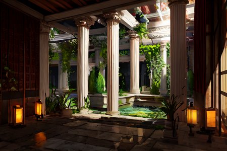 highly insanely detailed, masterpiece, top quality, best quality, highres, 4k, 8k, RAW photo, (very aesthetic, beautiful and aesthetic),  
Ancient Roman Interior Design,RomInt,peristyle_garden,lush_garden,Peristyle,ancient_roman_atrium,compluvium,impluvium,marble_flooring,intimate_space, 
<lora:RomanInterior-10:0.7>, 
(1girl:1.3), 
1other, 
, 
, 
(furry,anthro,Fluffy body:1.3),(Fluffy), 
Caribbean,dark tunnel,china street,in the evening,hyakki_yakou,ghost nocturnal,youkai,yokai,kimono,japanese clothes,platform footwea,kagura_bell,Kids Umbrella,umbrella over shoulder,holding umbrella,with an umbrella,shared umbrella,transparent umbrella,see-through umbrella,beige umbrella,smoking pipe,holding smoking pipe,kiseru,ashtray,smoke,abandoned_temple,golden yellow background, 
,âââ