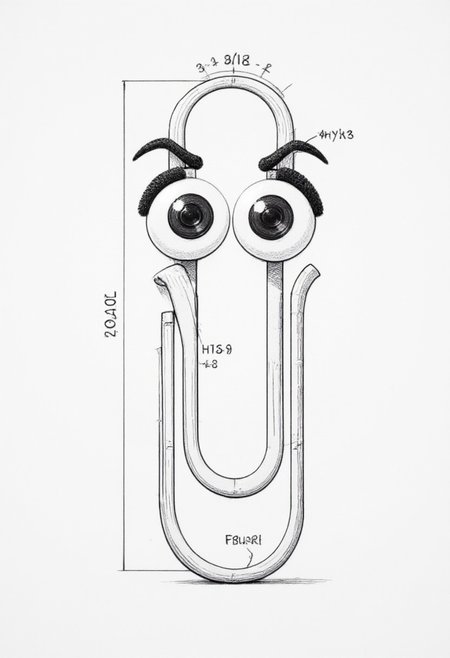 a technical drawing of clippy with big eyes