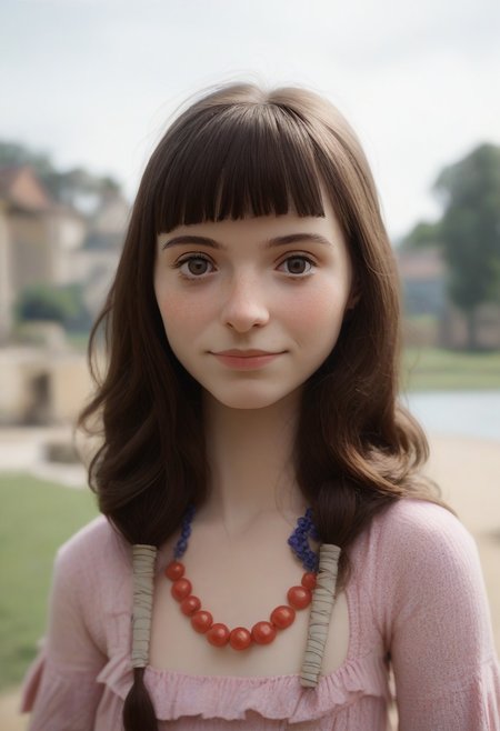 score_9, score_8_up, score_7_up, masterpiece 
BREAK 
1girl, (ctiansay0:1.2), pink dress, necklace, fringe 
BREAK 
looking at viewer, blurred background, Manic Pixie, Pretty Face, seductive, (cute smile:0.6), FOV medium shot