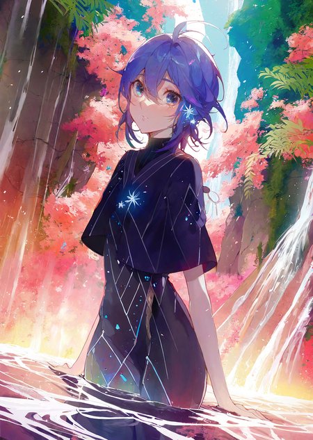 by kuroduki,  by yogisya
  1girl  close up 
extremely beautiful detailed piercing eyes,
a girl immersed in a magical garden at twilight. She stands beside a luminous waterfall, cherry blossoms gently falling around her. The soft glow of fireflies and the distant twinkle of stars add an enchanting ambiance to this serene and otherworldly scene
 masterpiece, best quality, high quality, highres, absurdres, very detailed, high resolution, sharp, sharp image, 8k, vivid, colorful, stunning, anime