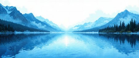 Shimmering watercolor rendition of a solitary mountain lake, where reflected peaks dissolve into rippling cerulean waters. Bleeding colors transition from deep indigo depths to light azure shallows, pigments flowing and mingling with spontaneous wet-on-wet technique. Paper texture visible through translucent washes, creating luminous highlights where the morning light caresses the water's surface. Soft, diffused edges blur the boundary between mountain and reflection, creating ethereal symmetry. Delicate white spaces preserved for light refractions, surrounded by loose, gestural brushstrokes suggesting pine trees along distant shores. Granulating pigments create subtle texture in shadowed areas, while controlled blooms add atmospheric mist rising from the water. Masterful color modulation captures the crystalline clarity of mountain air, with hints of warm ochre and violet in the atmospheric perspective. Morning light filters through the composition with watercolor's signature translucent glow. <lora:ck-painterly-fantasy-000017:0.8> <lora:flux_floralizer:0.3> <lora:flux_dev:1>
