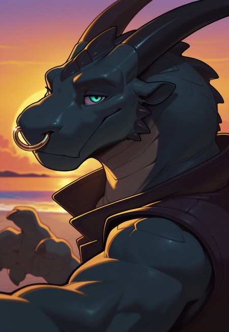 furry, solo,dragon, horns  , muscular male, 
, close up, reaching, upper body, sunset, (sleeveless jacket), looking at viewer, close up, beach, side view, nose ring, nose piercing, nice eyes, eyes, 



2024, 2023, n0sw1ft, masterpiece,best quality,amazing quality,