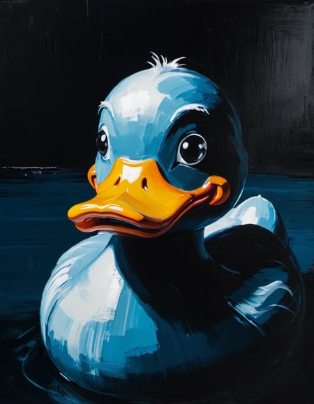 surreal painting of a rubber duck, dark theme, abstract painting background,  <lora:DiscoDeliriumXL-v1.2:0.9>
