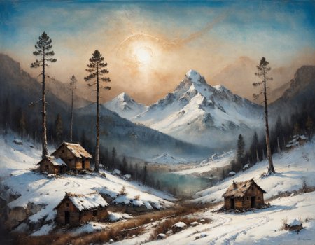 masterpiece, best quality, ultra-detailed,  elegant, snowy landscape, mountains, pine trees, desolate shack,  <lora:add-detail-xl:0.7> <lora:xl_more_art-full_v1:0.7>  <lora:sdxl/nicola_samori_dark_art_style:0.7> in the style of Nicola Samori