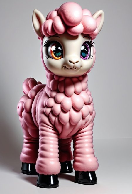 a bored Latex alpaca with big rainbow eyes, very detailed, 4k, sharp